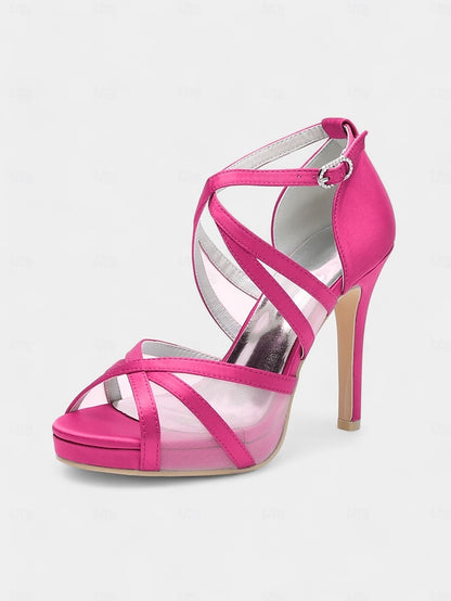 Sandals Bridal High Heel Straps with Satin - Cross Perfect White