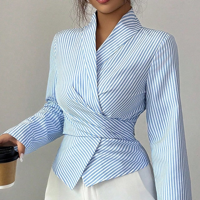 Women's Dress Shirt Striped Elegant Stylish Business Long