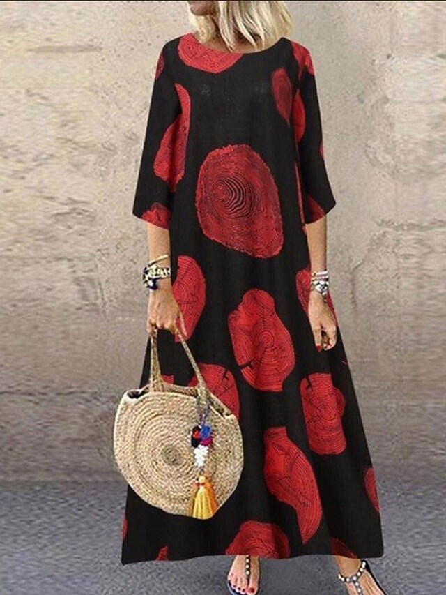 Women's Maxi Dress Faux Cotton Linen Casual Dress Elegant