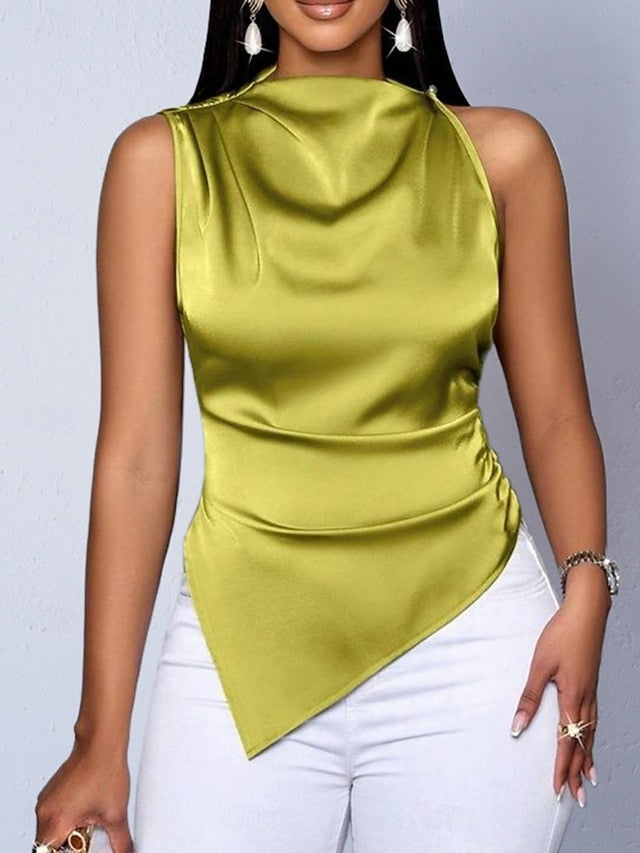 Women's Shirt Satin Shirt Blouse Sleeveless Shirt Plain