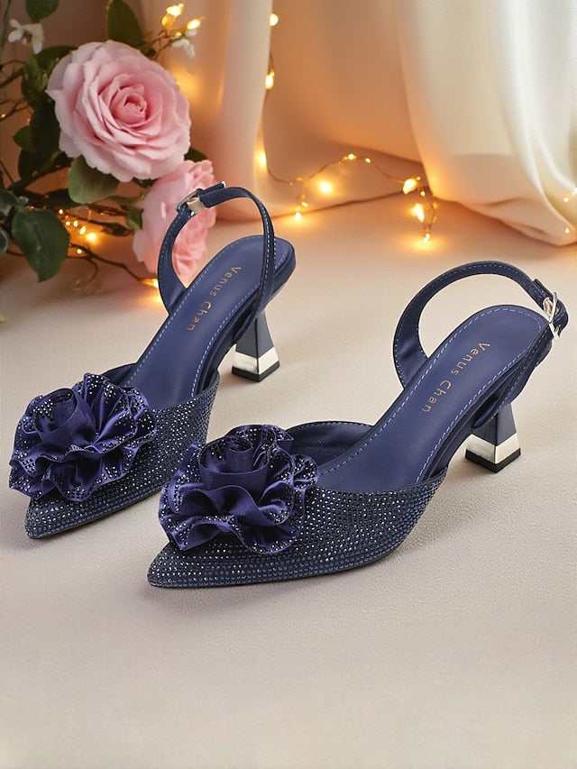 Floral with Purple Heels Women's Rhinestone Slingback