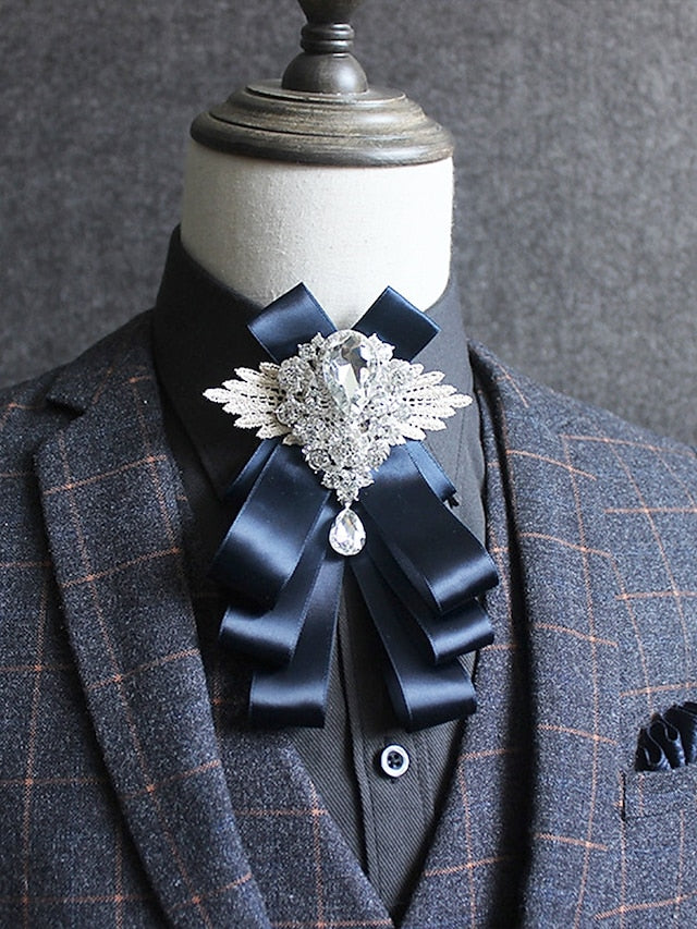 Crystal Men's Tie Brooch Ribbon Pin Bow Elegant - Luxury