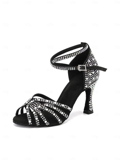 with High Tan Heel Latin Sandals Rhinestone-Embellished Dance