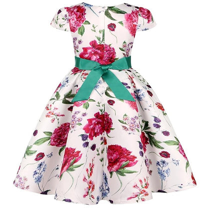 Party Girls' Floral Kids Flower Dress Short Sleeve