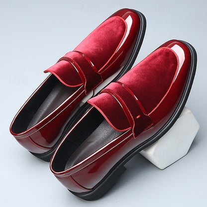 Men's Leather with Velvet Red Loafers – Sleek Design Faux