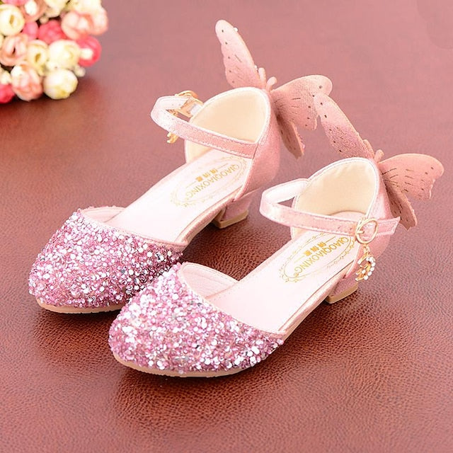 – Girls' Sparkling Butterfly-Embellished Ballet Flats