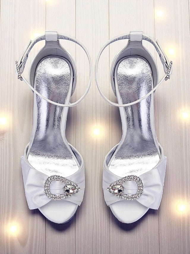 Rhinestone Women's Purple High with Satin Heel Sandals