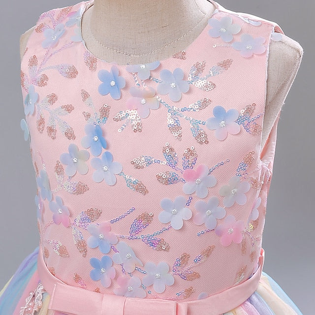 Kids Girl Girls' Solid Party Dress Flower Color