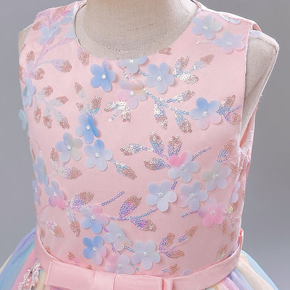 Kids Girl Girls' Solid Party Dress Flower Color