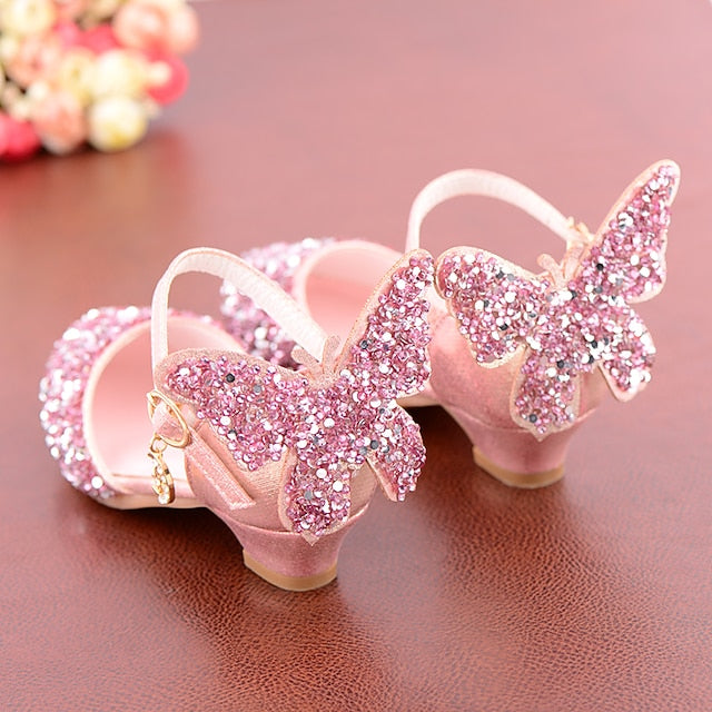 – Butterfly Girls' Princess Sparkly Shoes Glitter Pink