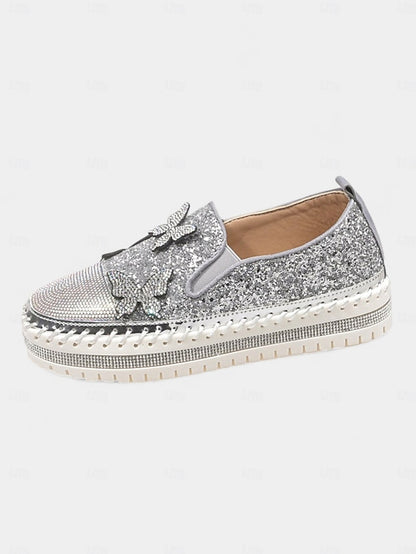 Purple with Platform Women's Glitter Slip-On Sneakers