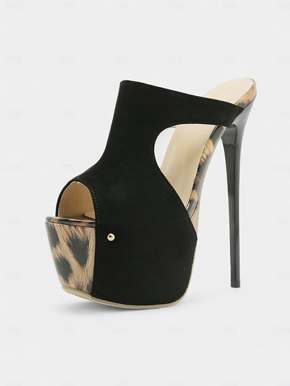 Mules with High Peep Platform Women's Black Toe Heel