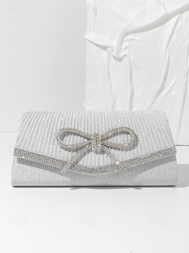 Blue Rhinestone Clutch Purse with Bow Glitter Accent