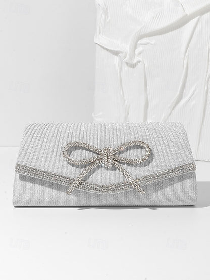 Blue Rhinestone Clutch Purse with Bow Glitter Accent