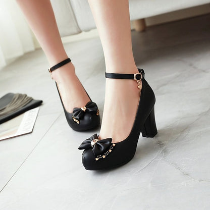 Round Block – Girls' White Pumps Heel Toe Shoes