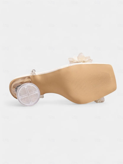 Women's Pearl Strap Ivory Clear Floral with Sandals Ankle