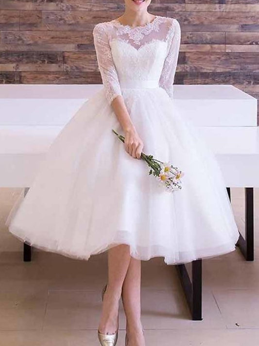A-Line Tea Length Wedding Dresses Bridal Shower Dresses Bridal