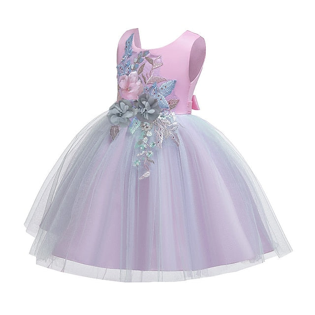Floral Kids Purple Dress Party Blue Blushing Lace Girls'