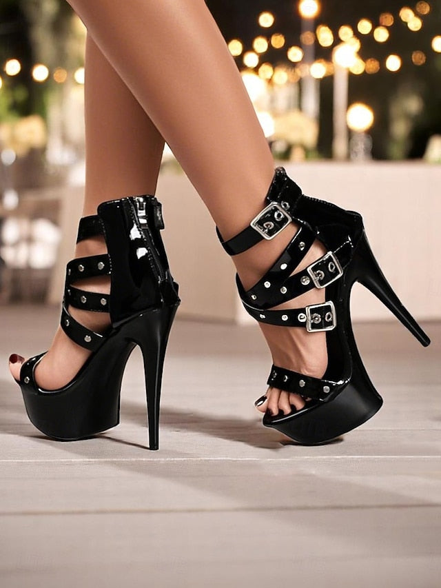 High Buckled Platform Straps Women's with and White Heels