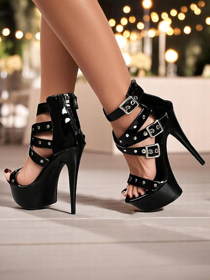 High Buckled Platform Straps Women's with and White Heels