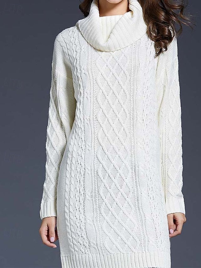 Women's Sweater Dress Casual Soft Pure Color Cable
