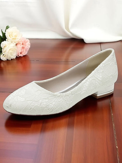 Wedding Women's Lace Low Ivory Flats Heel
