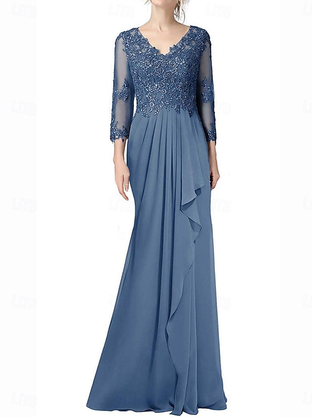 Dress Length the Neck Bride Elegant Floor Mother of V A-Line