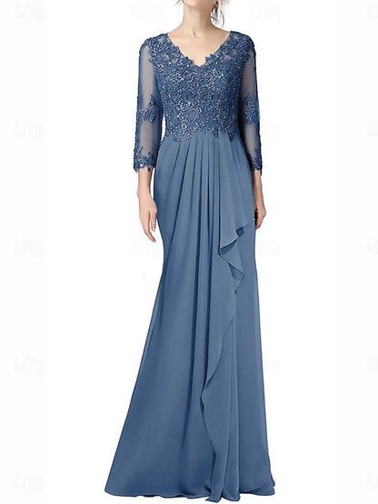 Dress Length the Neck Bride Elegant Floor Mother of V A-Line