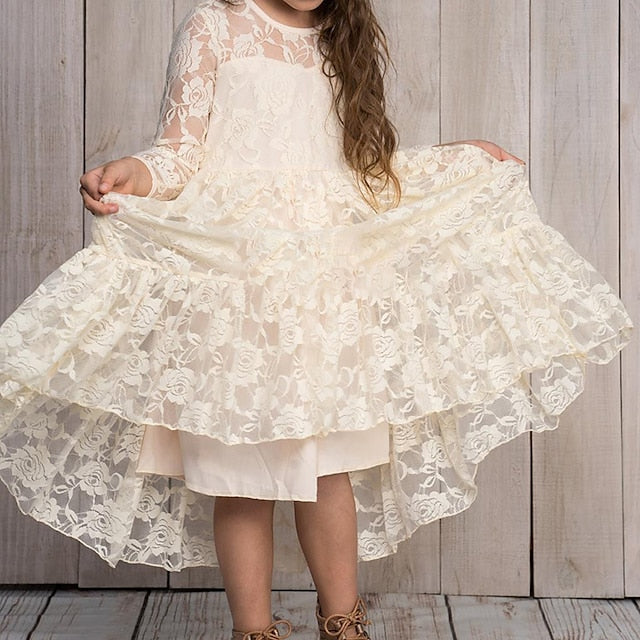 Long Girls' Solid Colored Girl Kids Dress Flower