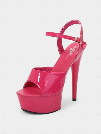 Red Sandals Leather Women Peep - for Toe Platform Patent