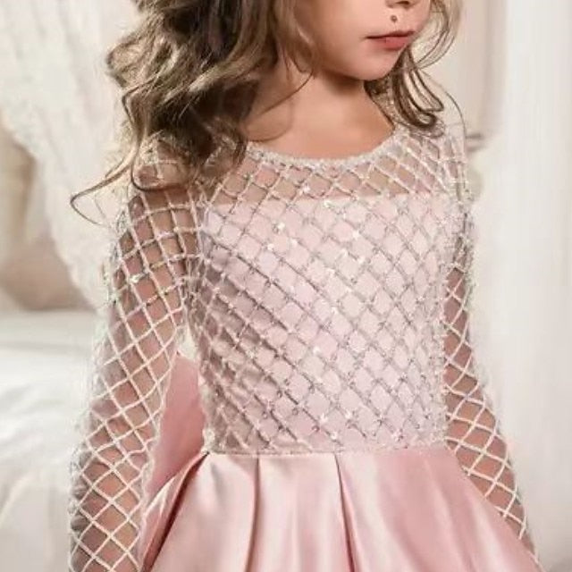 Color Girls' Party Long Girl Solid Kids Flower Dress