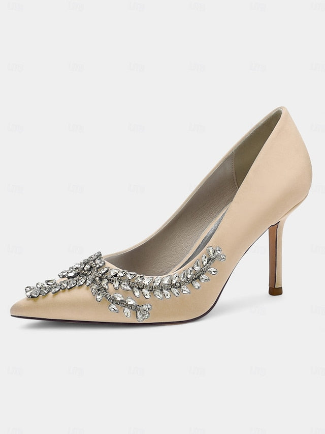 Rhinestone-Embellished Women's Satin – Stiletto Heels