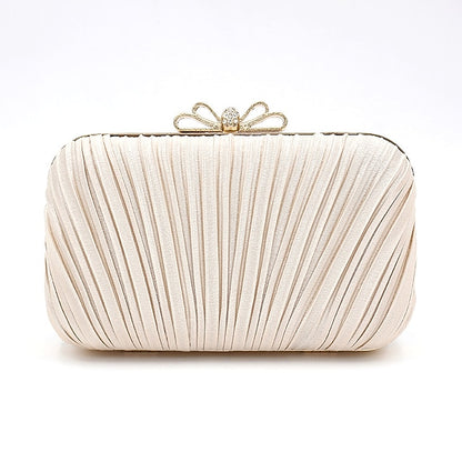 Clutch Bag Elegant Bow – Rhinestone Women's Pleated White