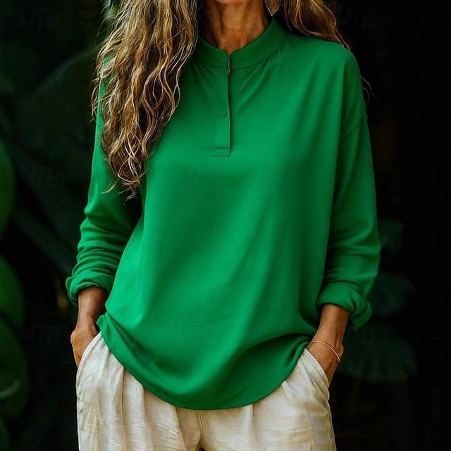 Women's Shirt Blouse Faux Cotton Linen Plain Stylish Modern