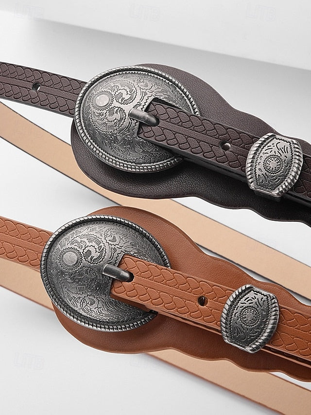 Women's Faux Waist Vintage Carved Leather Belt Western with