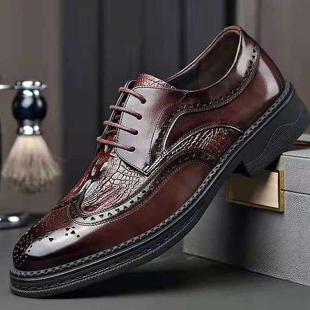 Men's Brogue Brown Oxford Leather - Crocodile Shoes