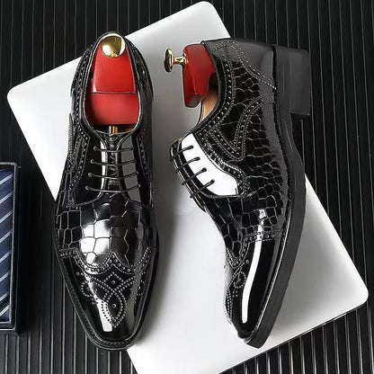 Patent Oxford Brogue Burgundy with Men's Leather Shoes