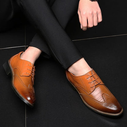 Leather Men's Oxford with Brogue Faux Blue Classic Shoes