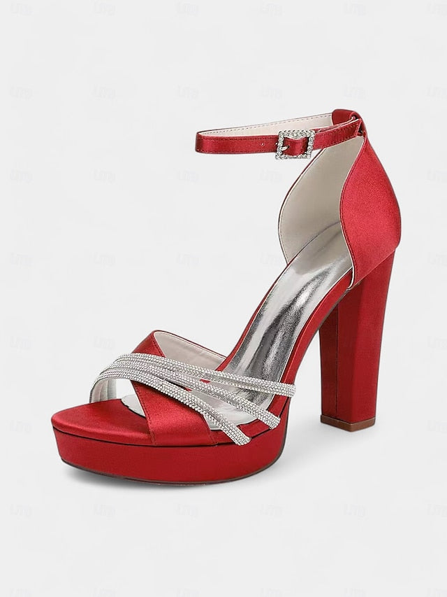 Satin Heel Purple with Straps Sandals Rhinestone High - Platform