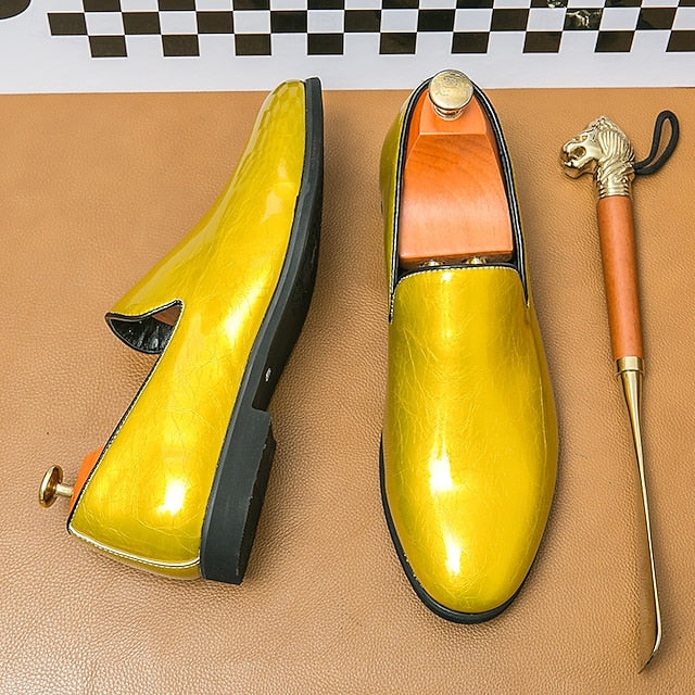 Men's Metallic Fashionable Gold Shiny Loafers Slip-On –