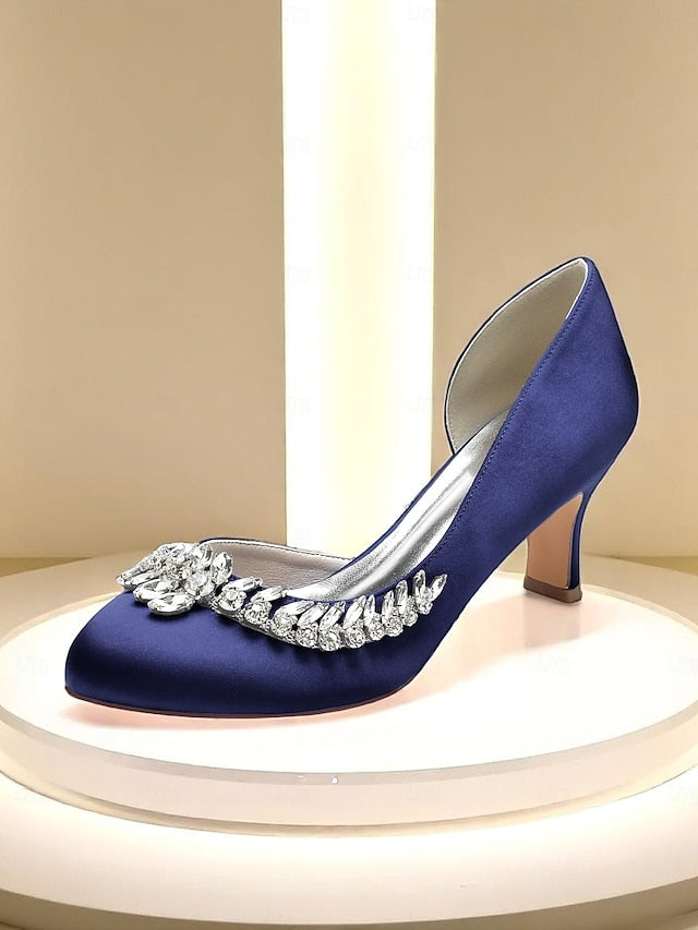 Satin Heel Silver Kitten - Low Heels Toe Women's Round