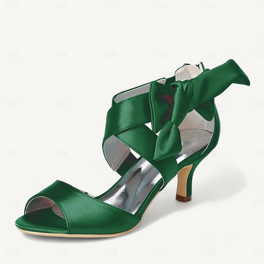 Women's Bowknot Wedding Heel Kitten Open Shoes Bridal