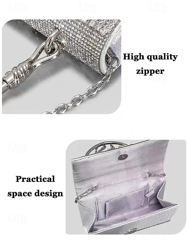 Evening Elegant with Women's Silver Chain Crystal Handbag
