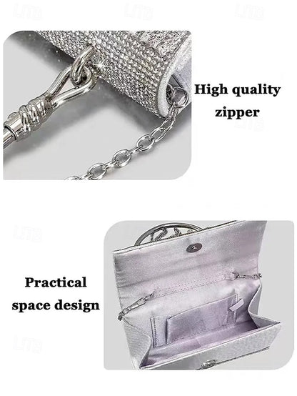 Evening Elegant with Women's Silver Chain Crystal Handbag