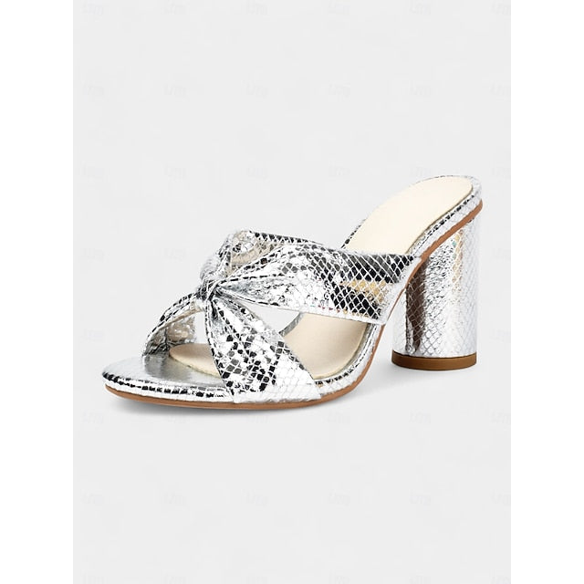 Mules – Design with Bow Pink Metallic Bridal Women's