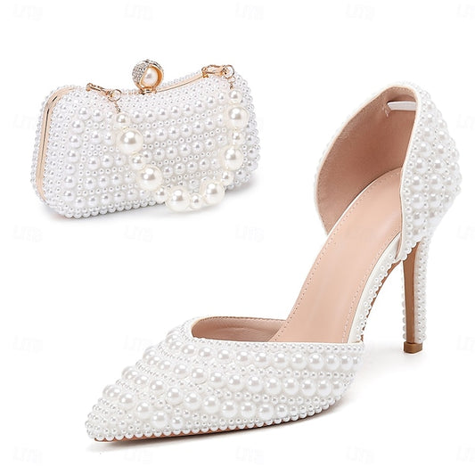 Clutch and Set – Heels Stiletto Pearl White Women's Bag