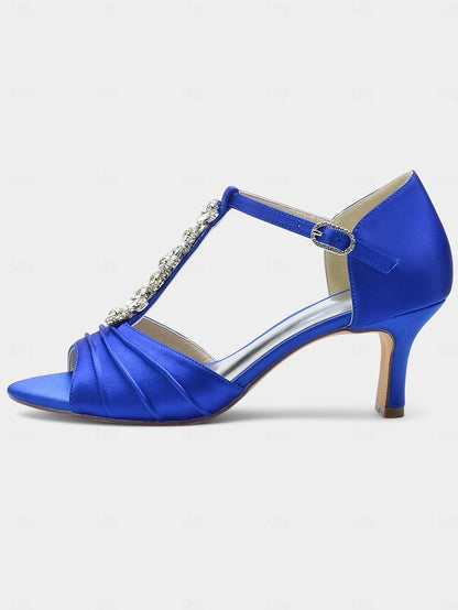 Open-Toe Bridal Satin White Detail Crystal Heels – with