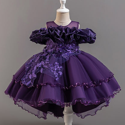 Dress Wedding Sleeve Girls' Kids Short Flower Floral Party