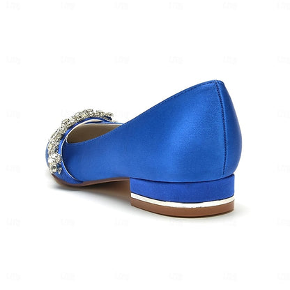 Toe White Shoes with Pointed Wedding Satin Flat and Crystal