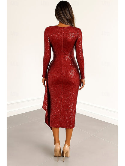 Column Elegant Black Red Formal Sequined Cocktail Dress Dresses